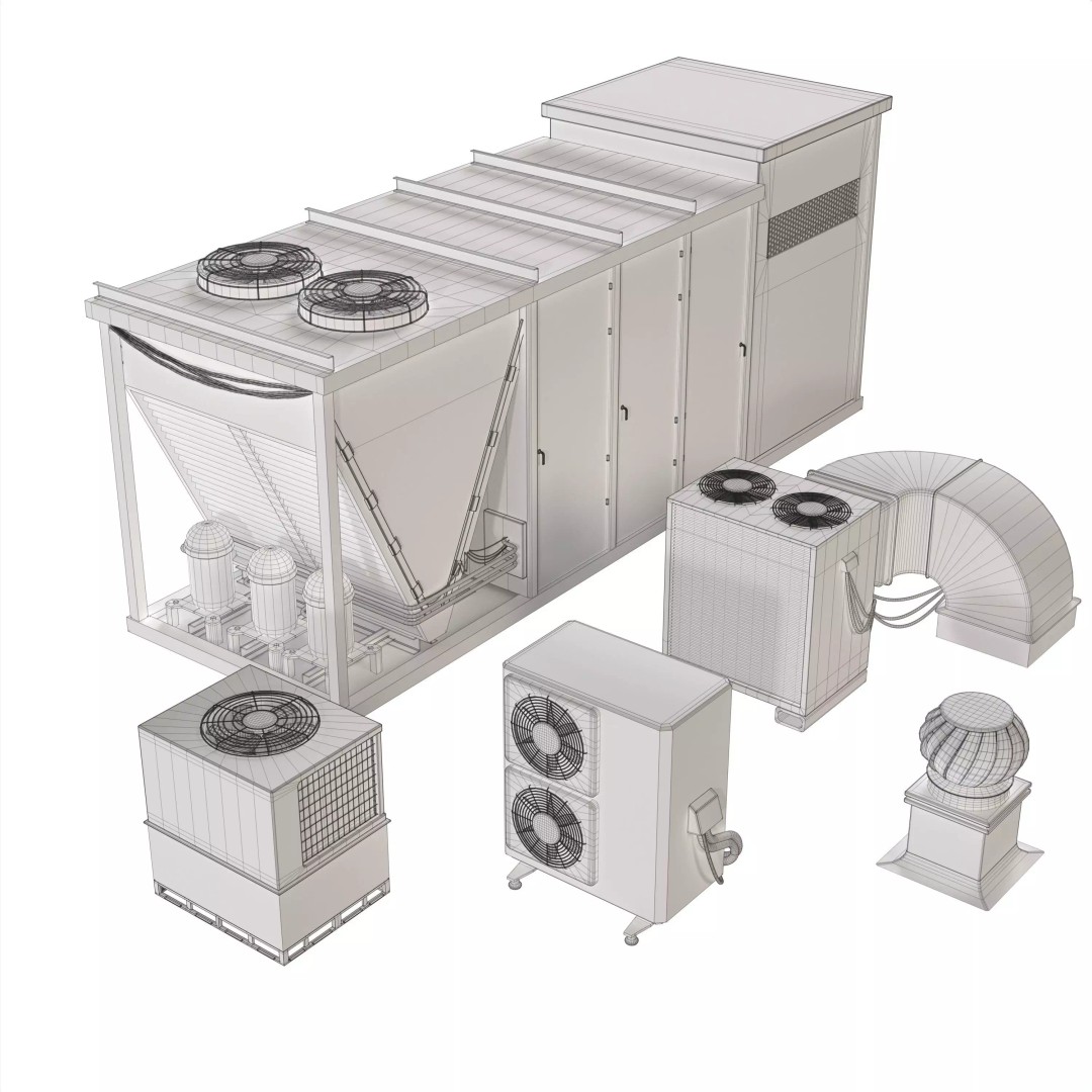Rooftop Props 3D Model – Low Poly HVAC & Ventilation Units, FBX - View 20