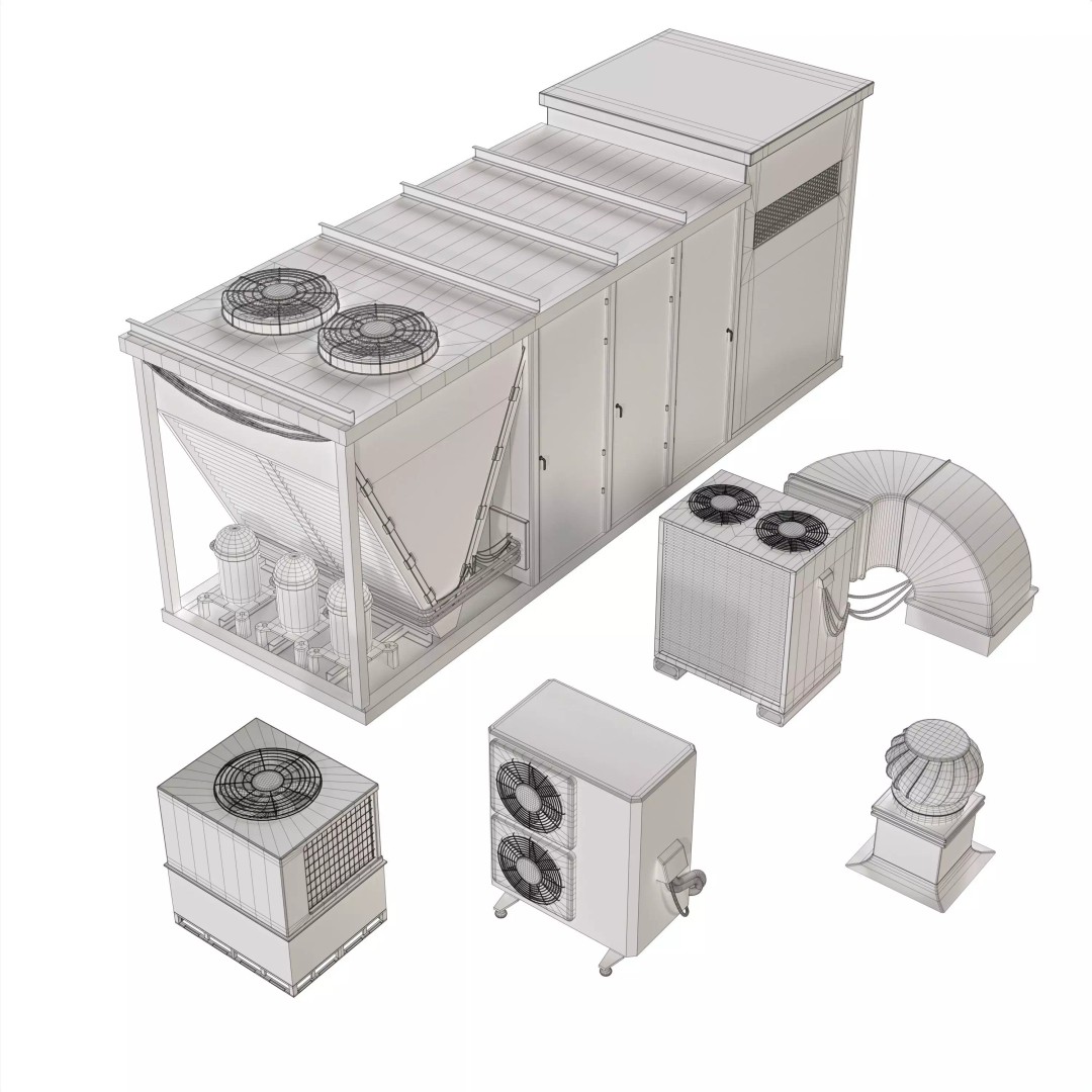 Rooftop Props 3D Model – Low Poly HVAC & Ventilation Units, FBX - View 21