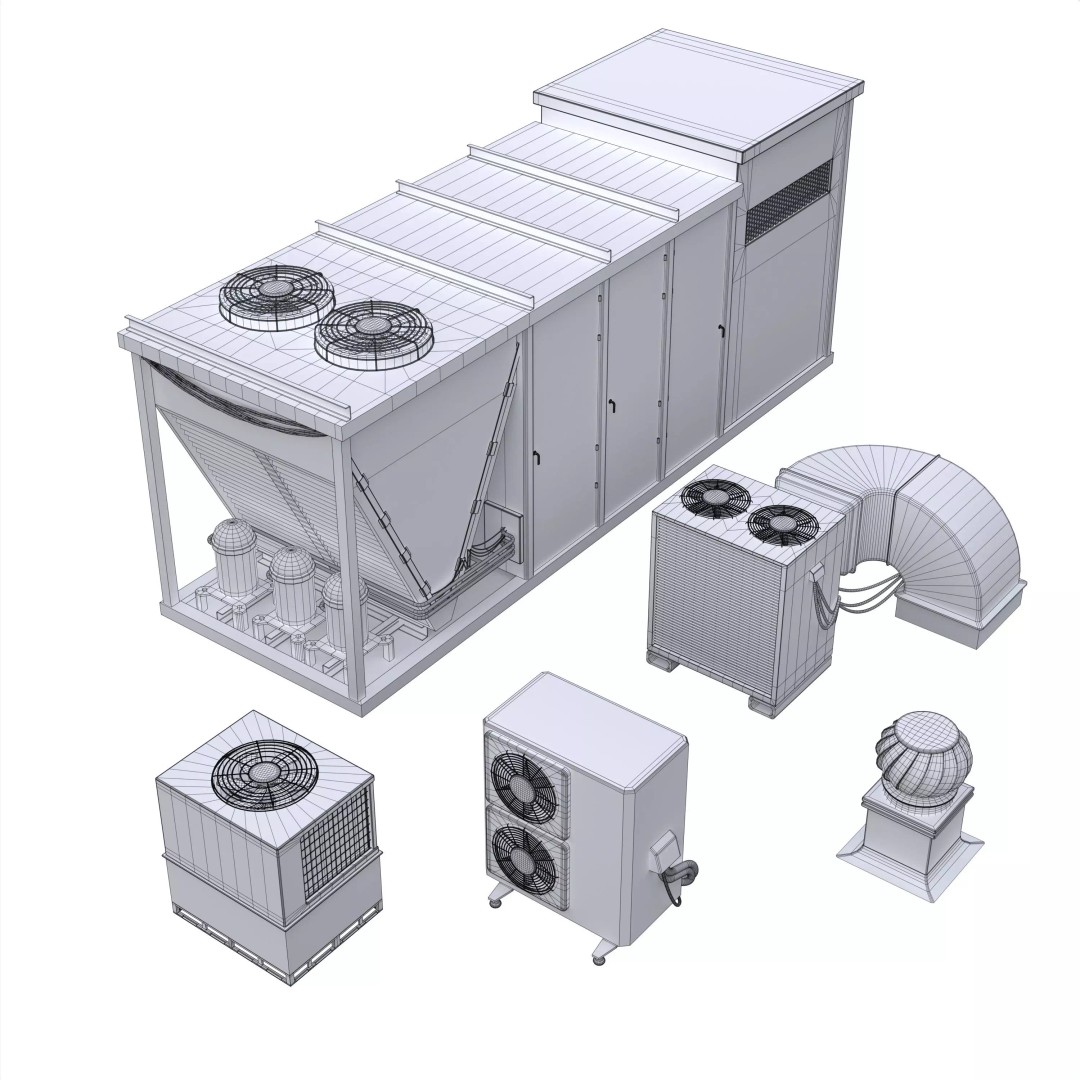Rooftop Props 3D Model – Low Poly HVAC & Ventilation Units, FBX - View 22