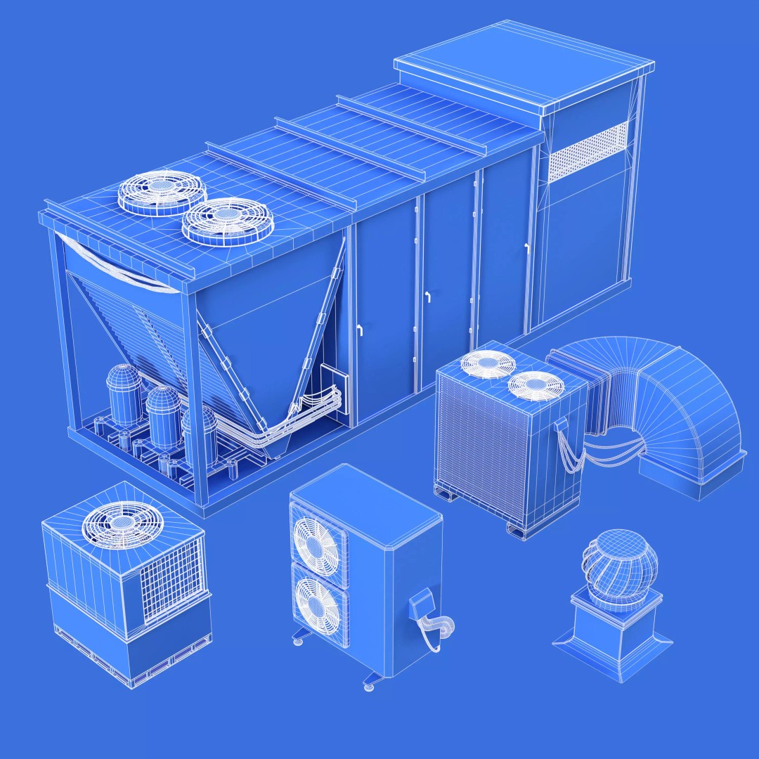 Rooftop Props 3D Model – Low Poly HVAC & Ventilation Units, FBX - View 8