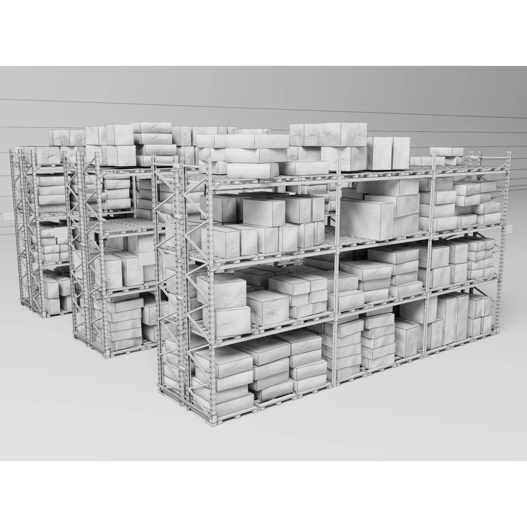 Industrial Warehouse Storage Racks 3D Model – Low Poly Rigged Asset, FBX - View 10