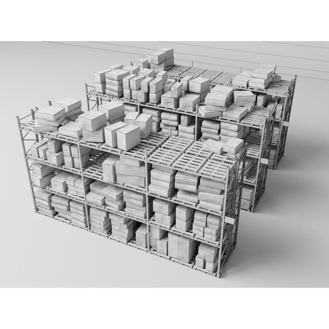 Industrial Warehouse Storage Racks 3D Model – Low Poly Rigged Asset, FBX - View 11