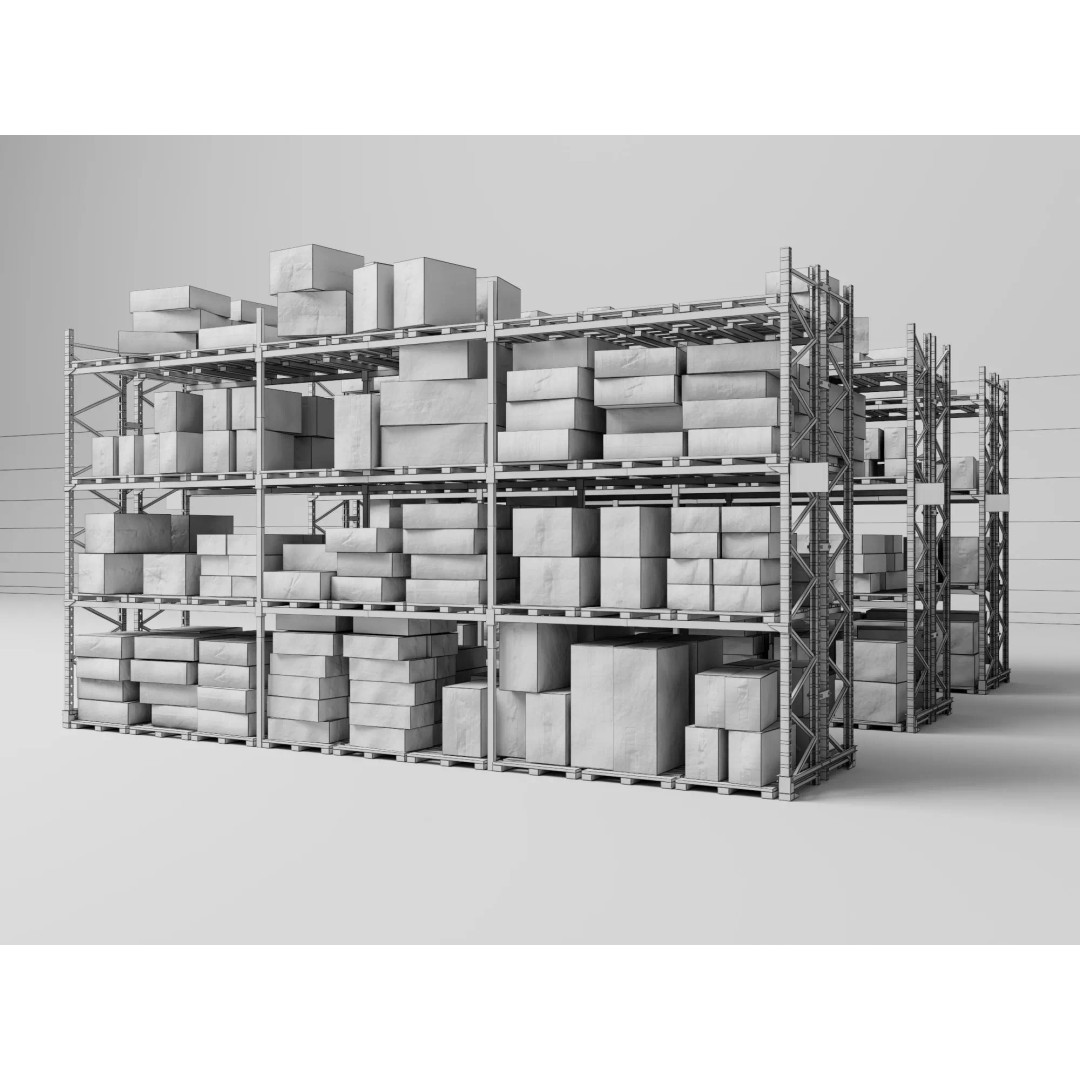 Industrial Warehouse Storage Racks 3D Model – Low Poly Rigged Asset, FBX - View 12