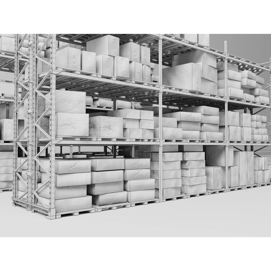 Industrial Warehouse Storage Racks 3D Model – Low Poly Rigged Asset, FBX - View 14