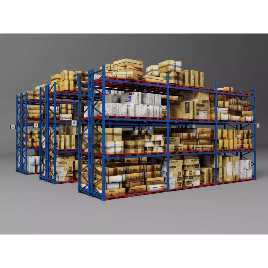 Industrial Warehouse Storage Racks 3D Model – Low Poly Rigged Asset, FBX - View 2