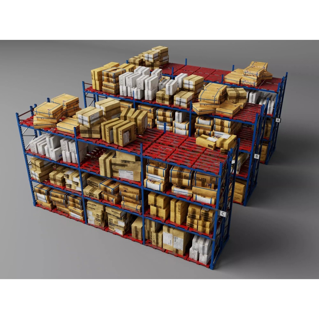 Industrial Warehouse Storage Racks 3D Model – Low Poly Rigged Asset, FBX - View 4