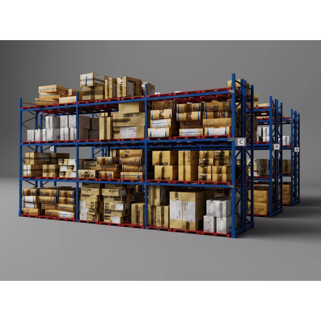 Industrial Warehouse Storage Racks 3D Model – Low Poly Rigged Asset, FBX - View 5