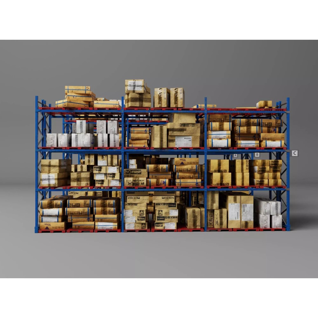 Industrial Warehouse Storage Racks 3D Model – Low Poly Rigged Asset, FBX - View 6