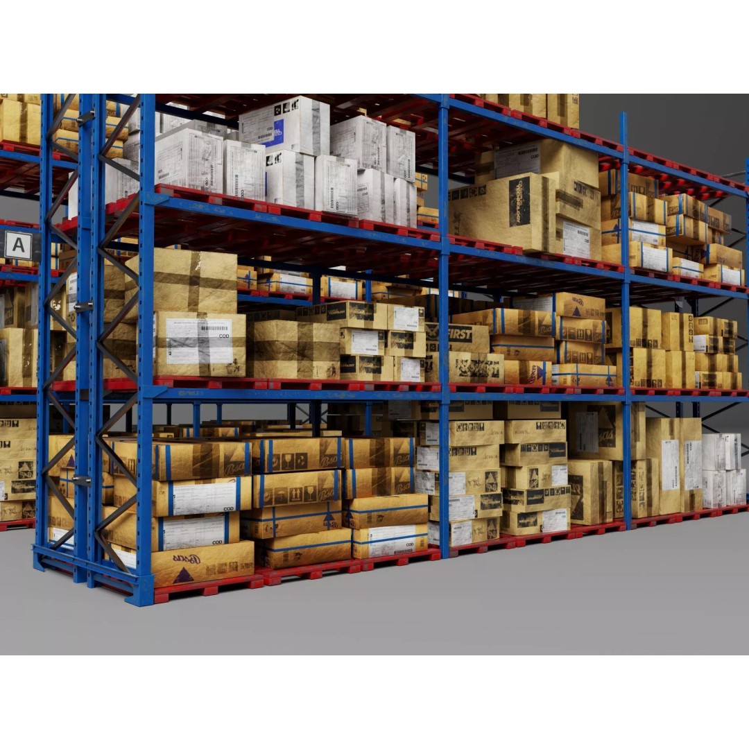 Industrial Warehouse Storage Racks 3D Model – Low Poly Rigged Asset, FBX - View 7