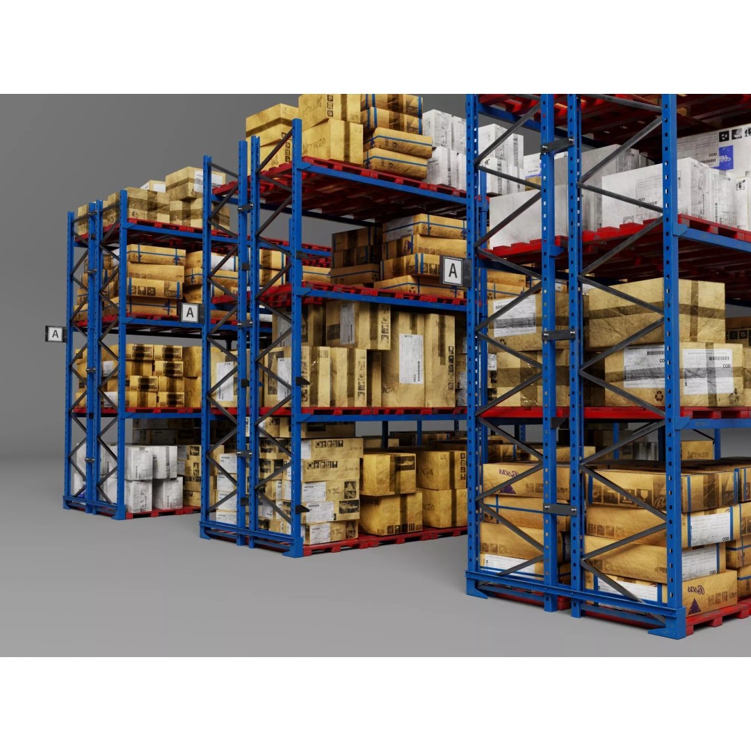 Industrial Warehouse Storage Racks 3D Model – Low Poly Rigged Asset, FBX - View 8