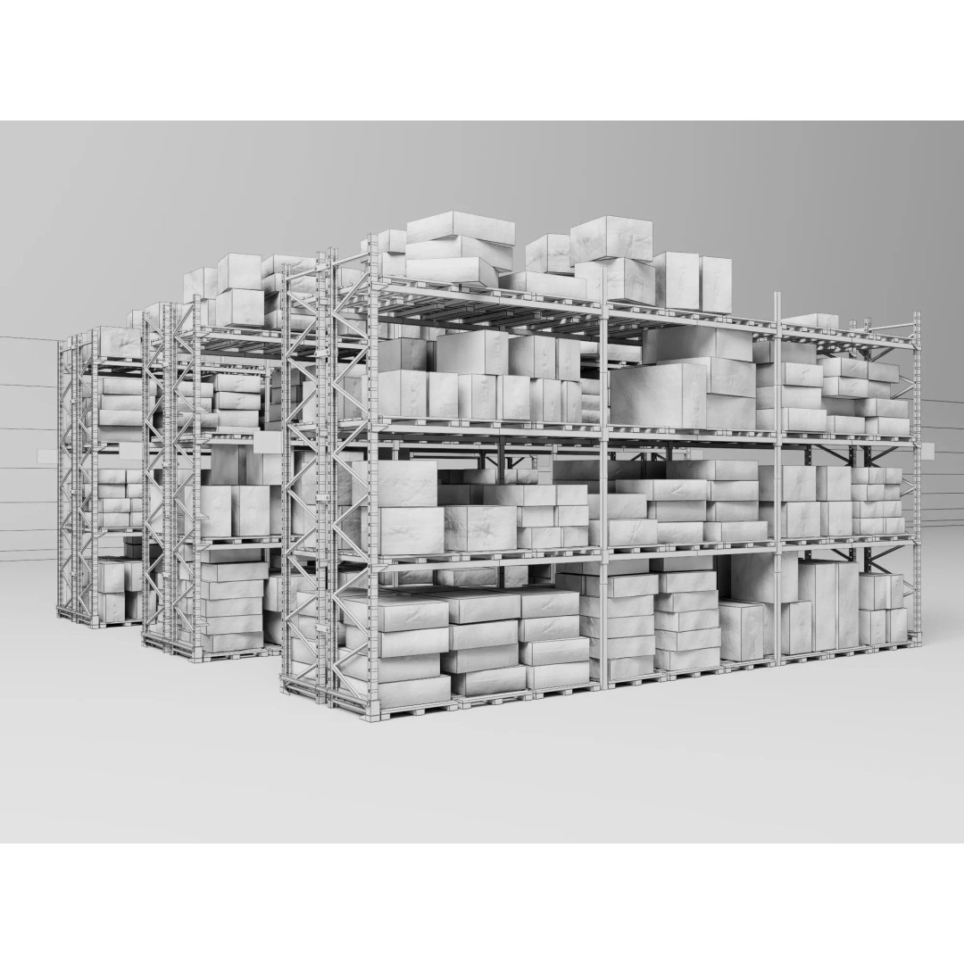 Industrial Warehouse Storage Racks 3D Model – Low Poly Rigged Asset, FBX - View 9