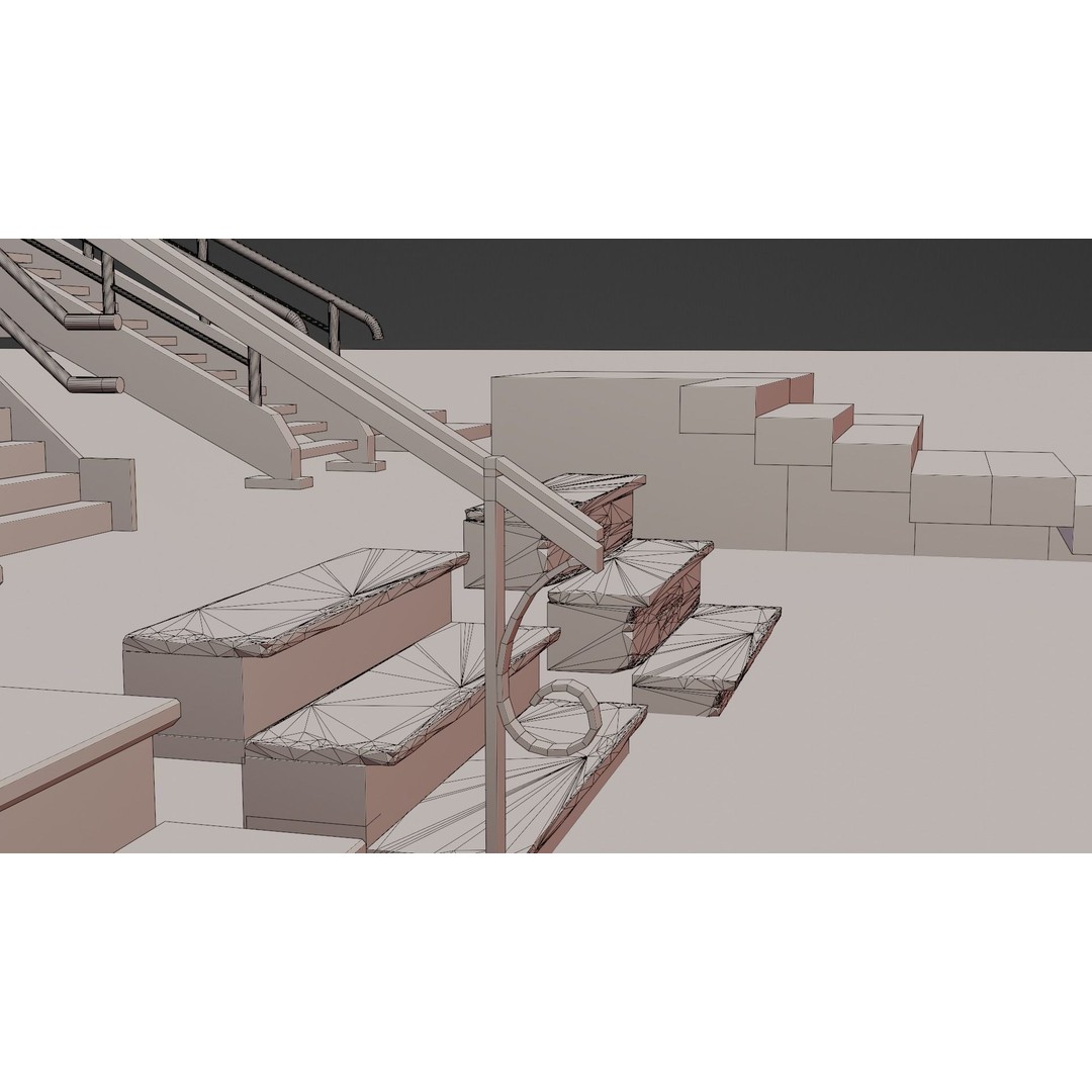 Low Poly Stairs 3D Model – PBR Textures, FBX, OBJ, Game Asset - View 10