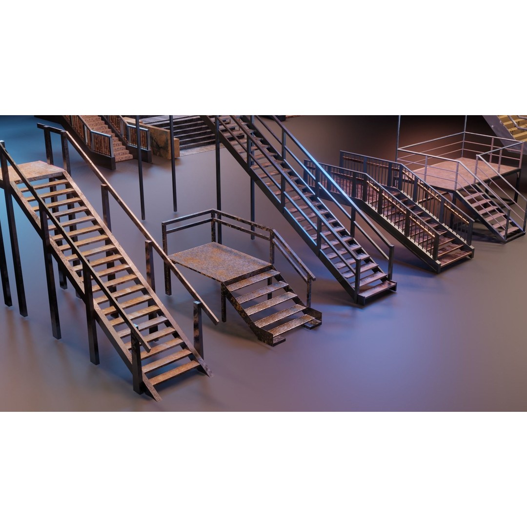 Low Poly Stairs 3D Model – PBR Textures, FBX, OBJ, Game Asset - View 13