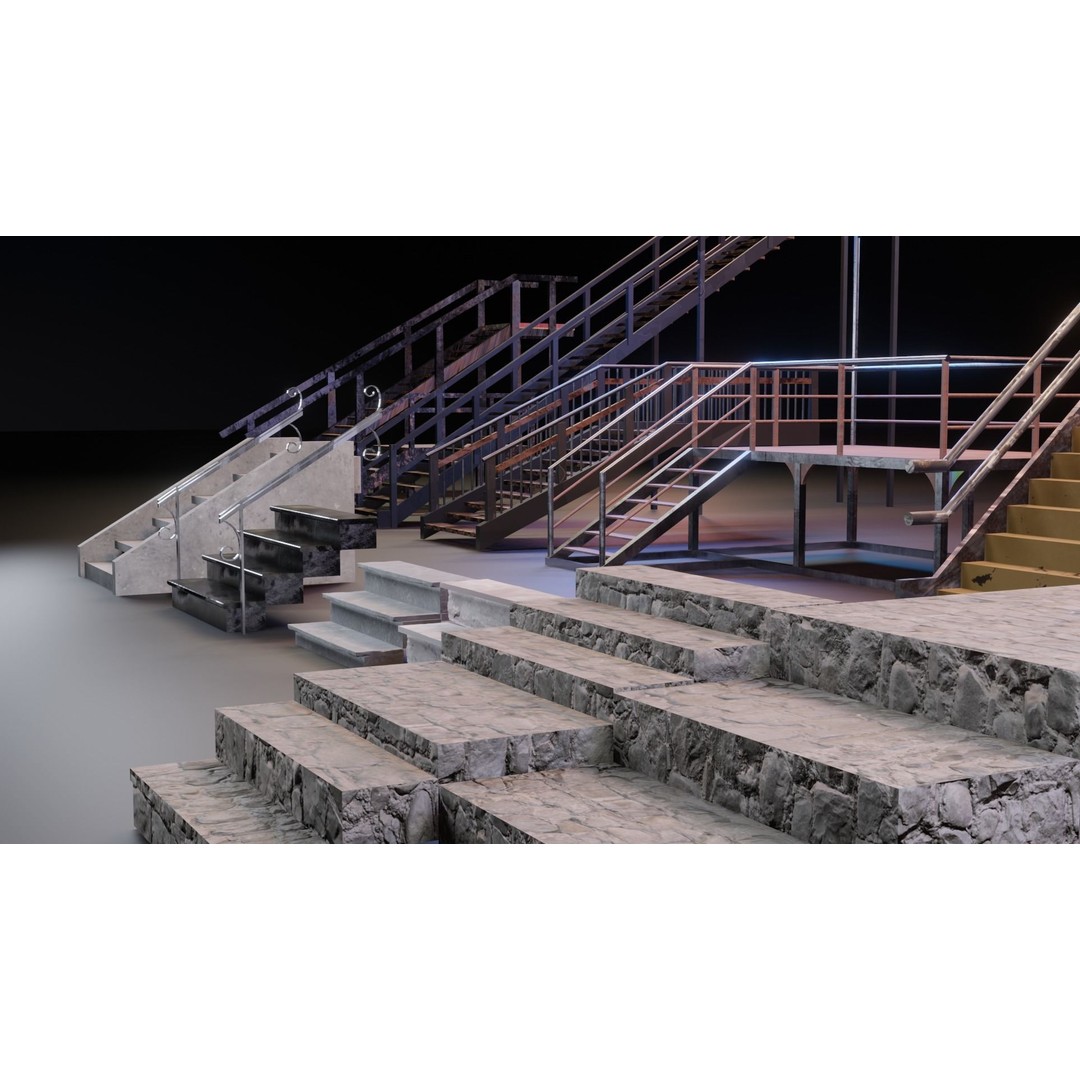 Low Poly Stairs 3D Model – PBR Textures, FBX, OBJ, Game Asset - View 16
