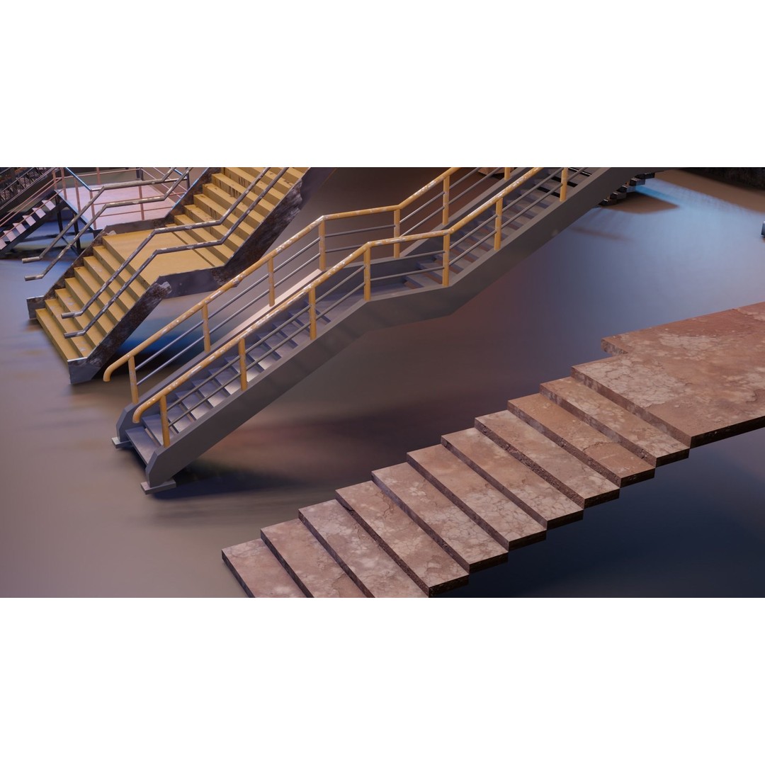 Low Poly Stairs 3D Model – PBR Textures, FBX, OBJ, Game Asset - View 17