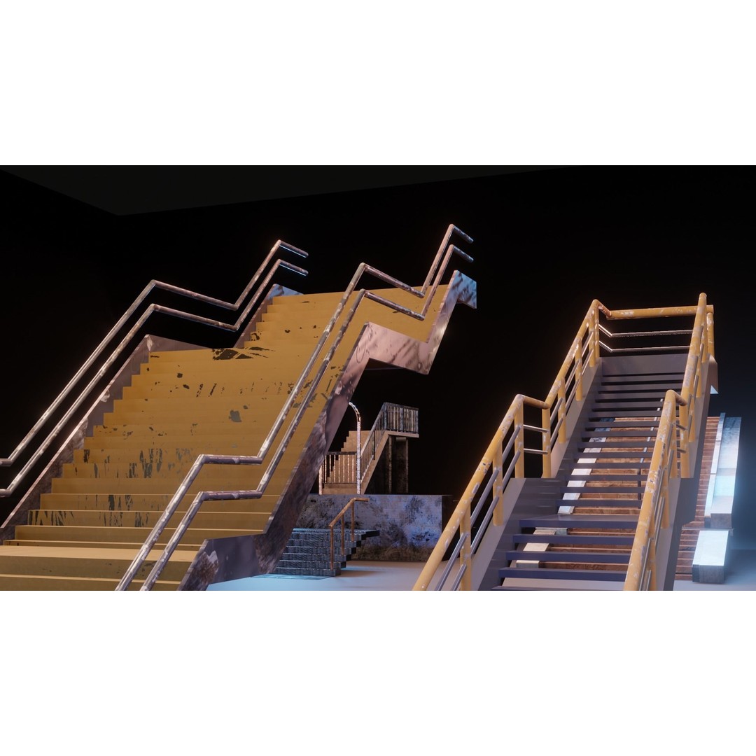 Low Poly Stairs 3D Model – PBR Textures, FBX, OBJ, Game Asset - View 18