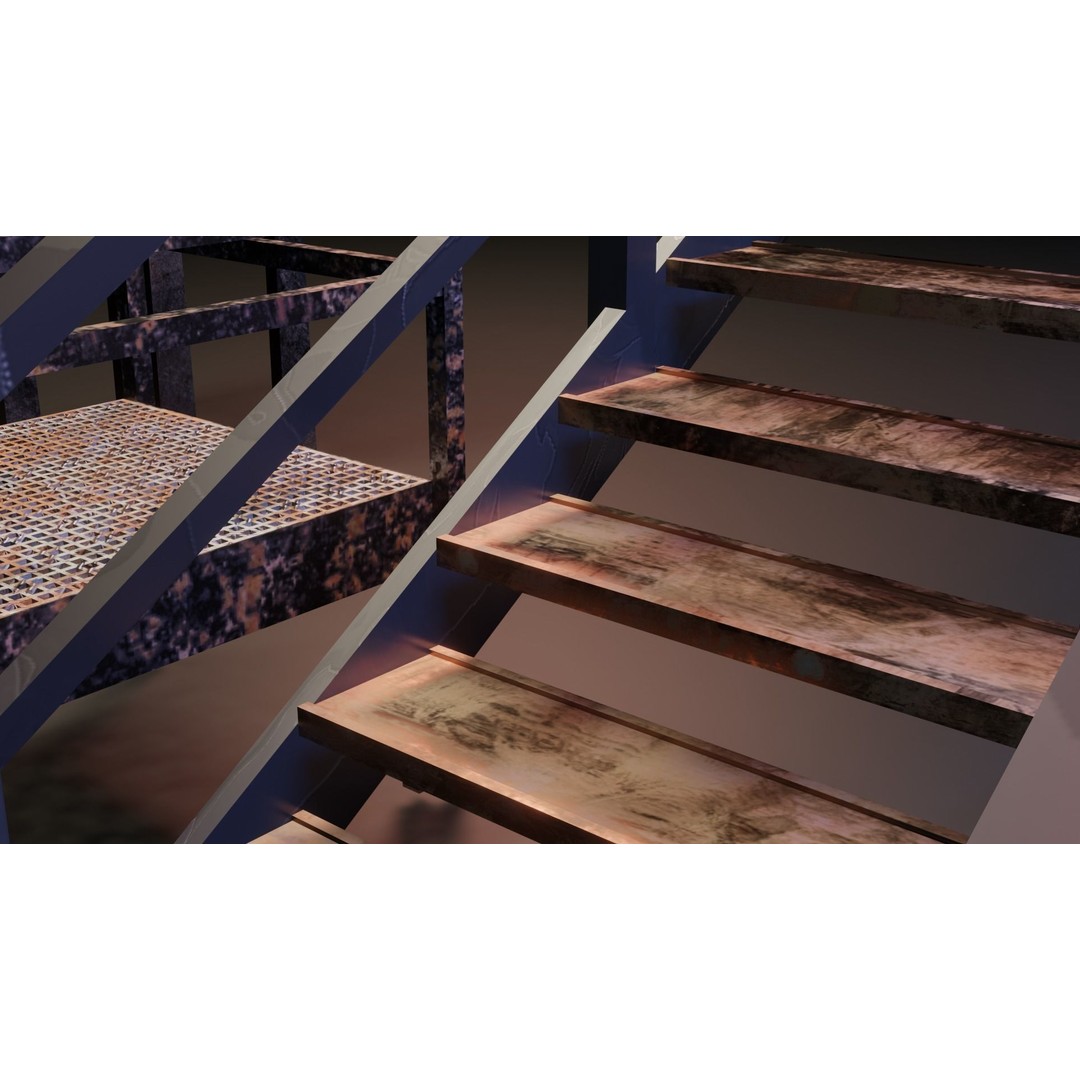 Low Poly Stairs 3D Model – PBR Textures, FBX, OBJ, Game Asset - View 19