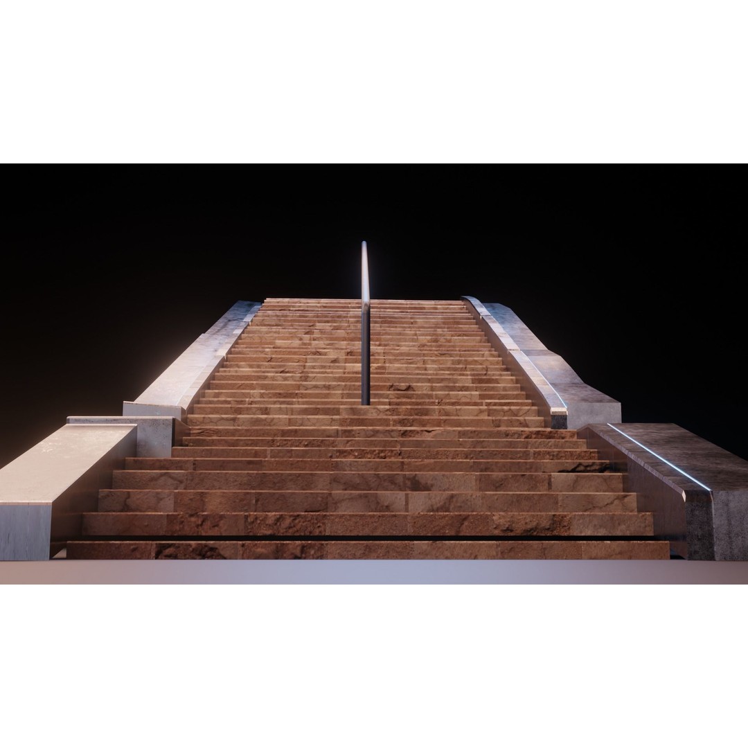 Low Poly Stairs 3D Model – PBR Textures, FBX, OBJ, Game Asset - View 4