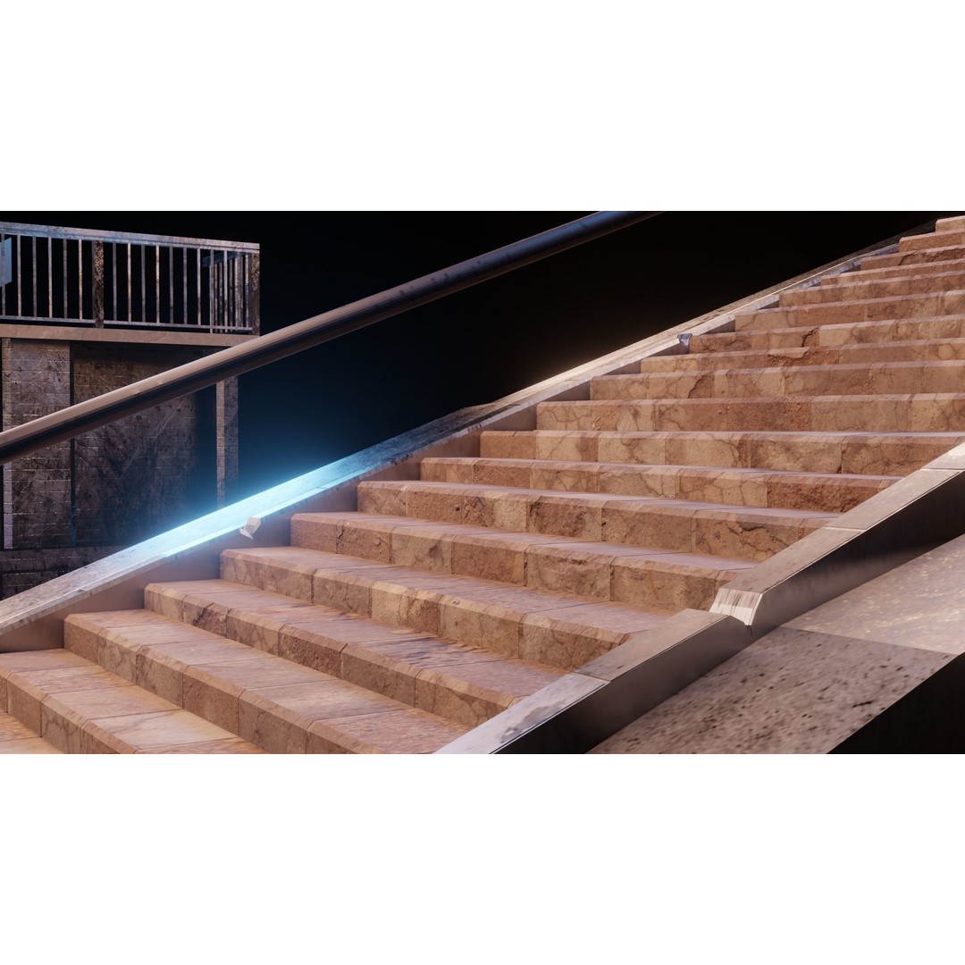 Low Poly Stairs 3D Model – PBR Textures, FBX, OBJ, Game Asset - View 5