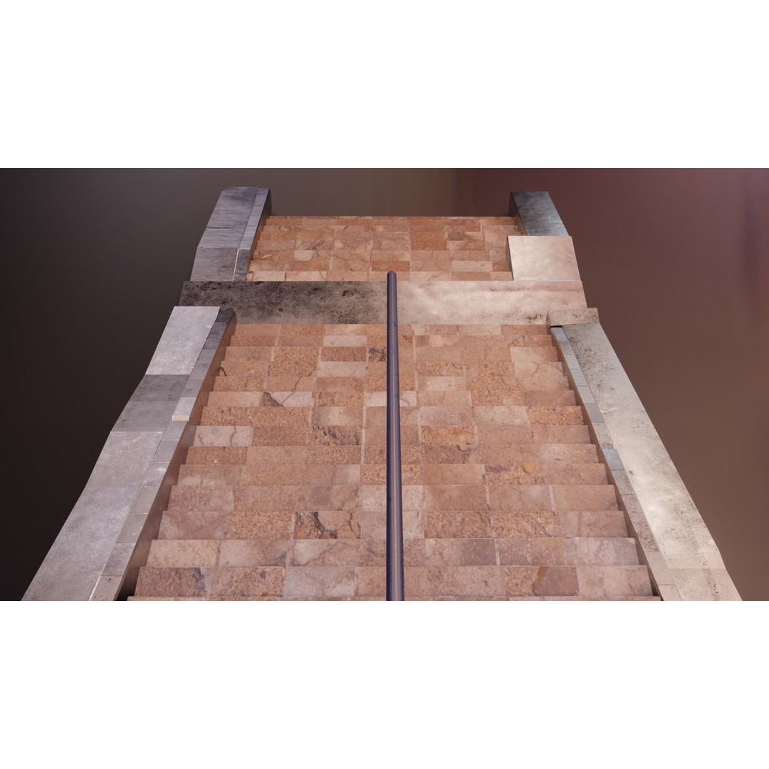 Low Poly Stairs 3D Model – PBR Textures, FBX, OBJ, Game Asset - View 6