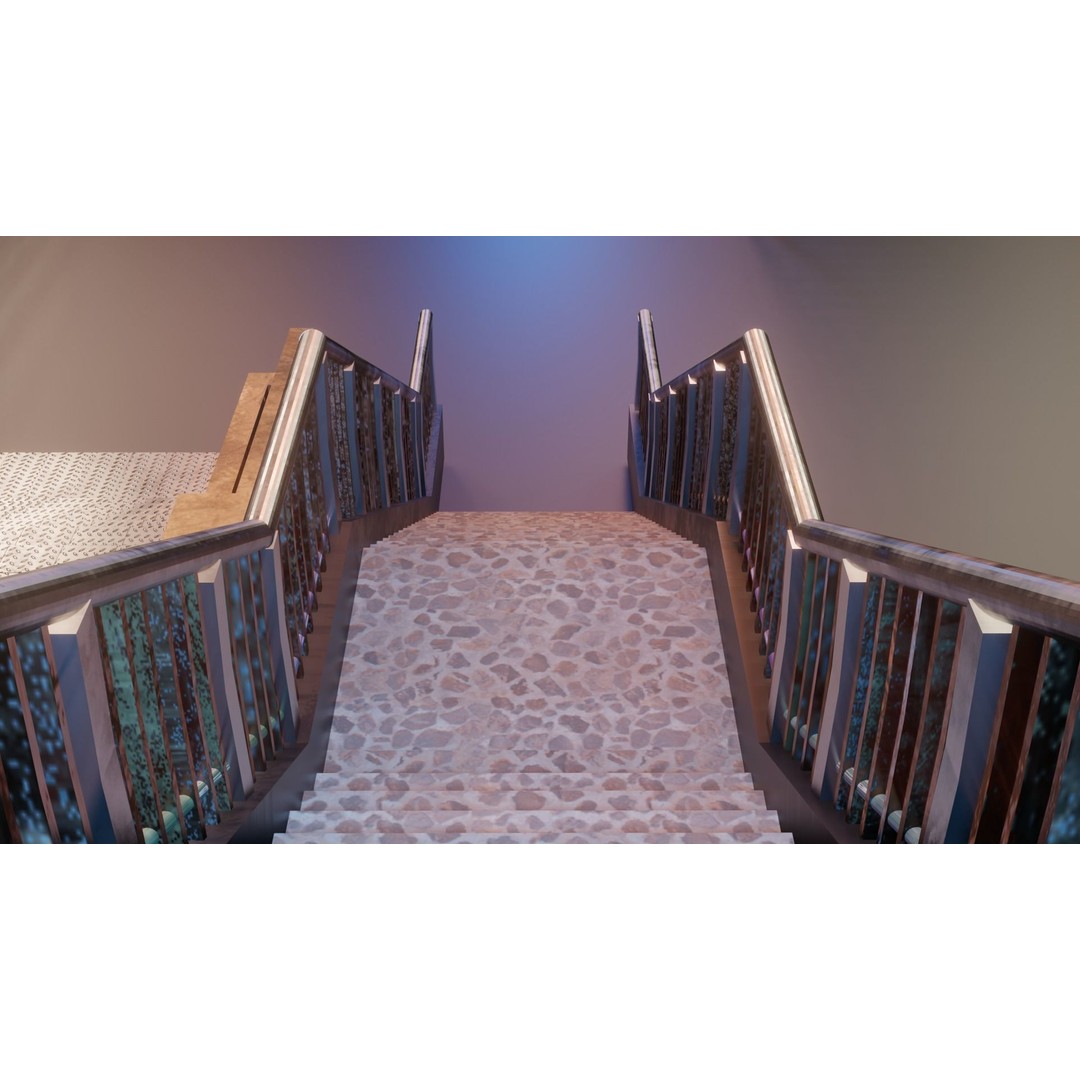 Low Poly Stairs 3D Model – PBR Textures, FBX, OBJ, Game Asset - View 7