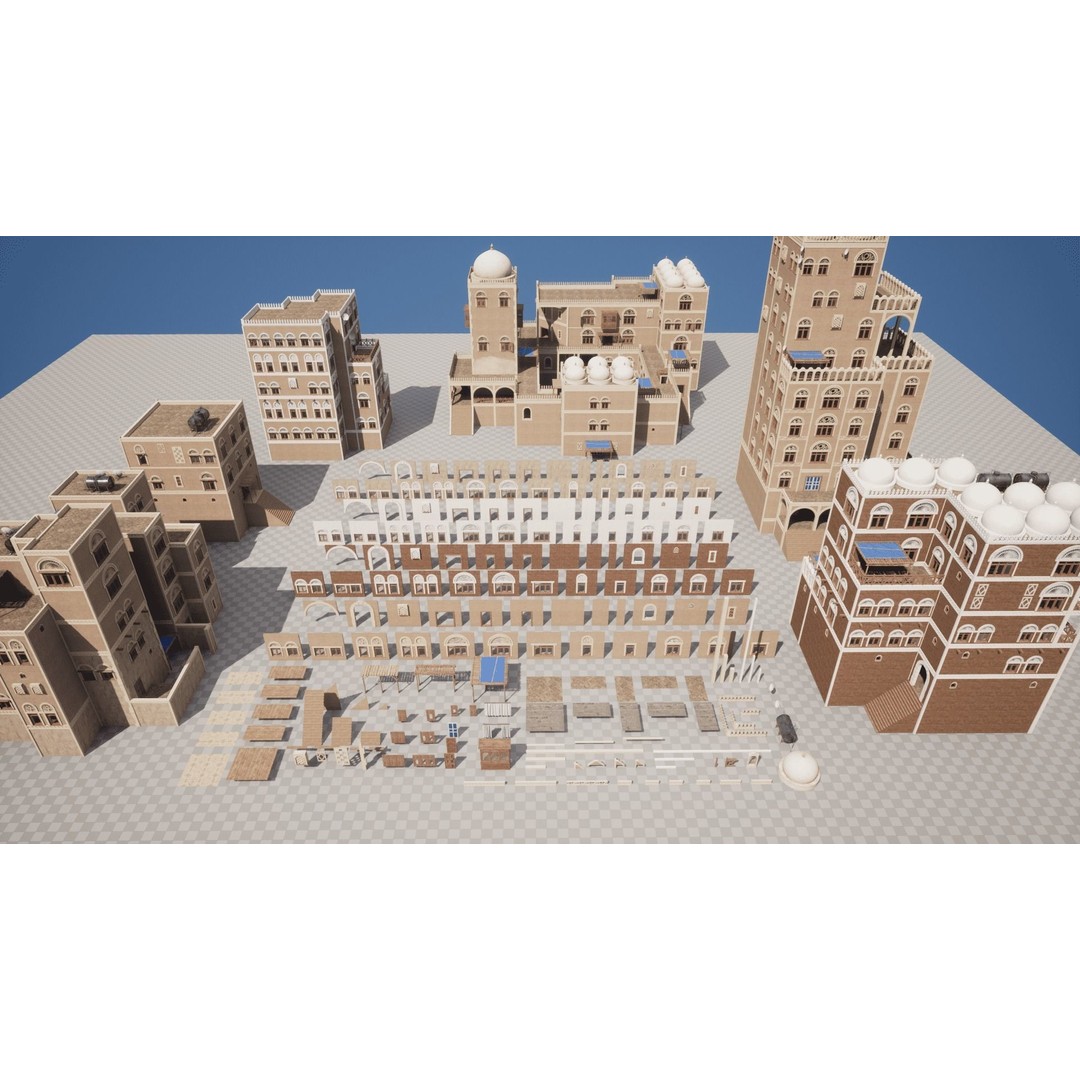 Yemen Buildings 3D Model – Low Poly Modular Architectural Kit, FBX, OBJ, Blender - View 27