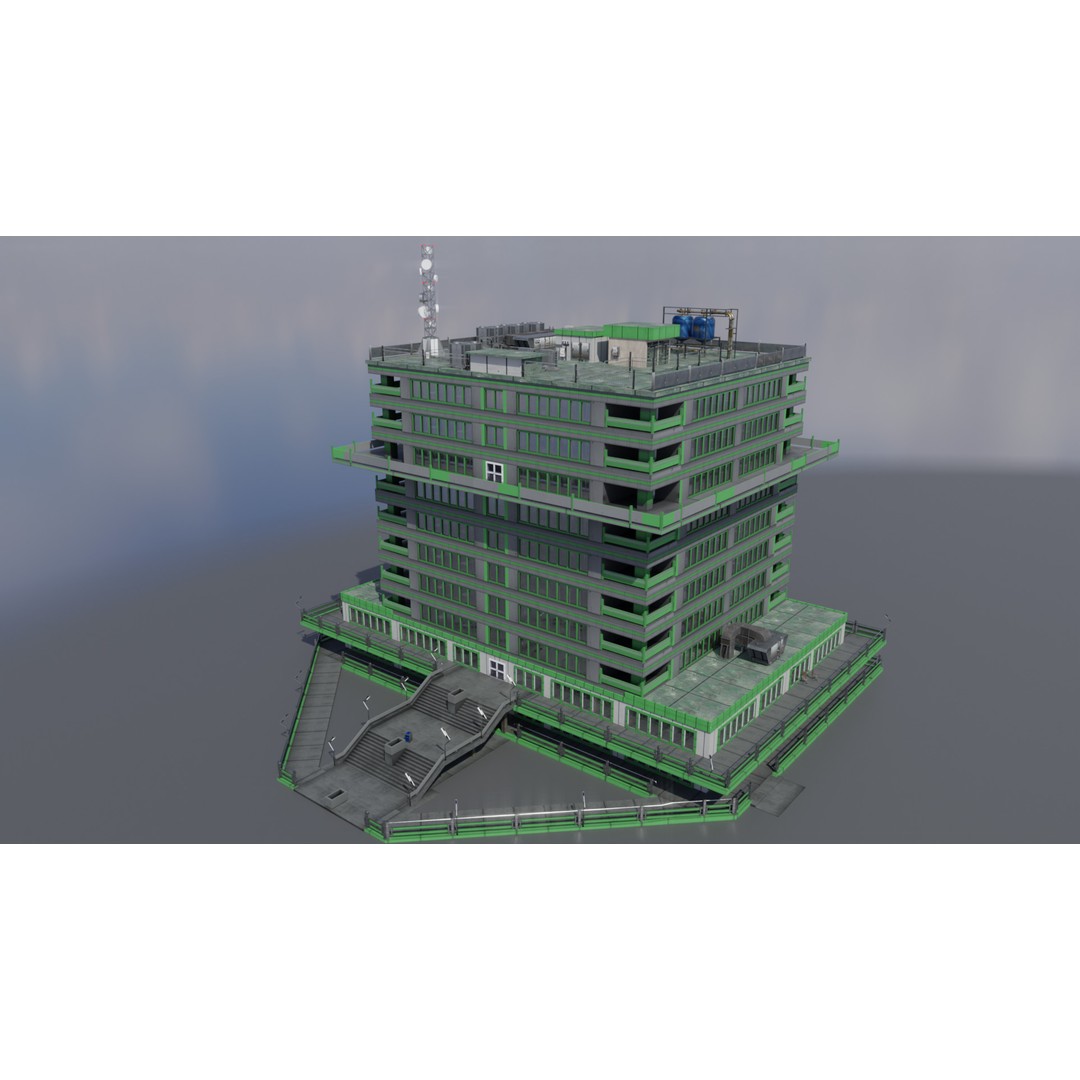 Office Building 3D Model – Low Poly Architectural Design, FBX, OBJ, Blender - View 5