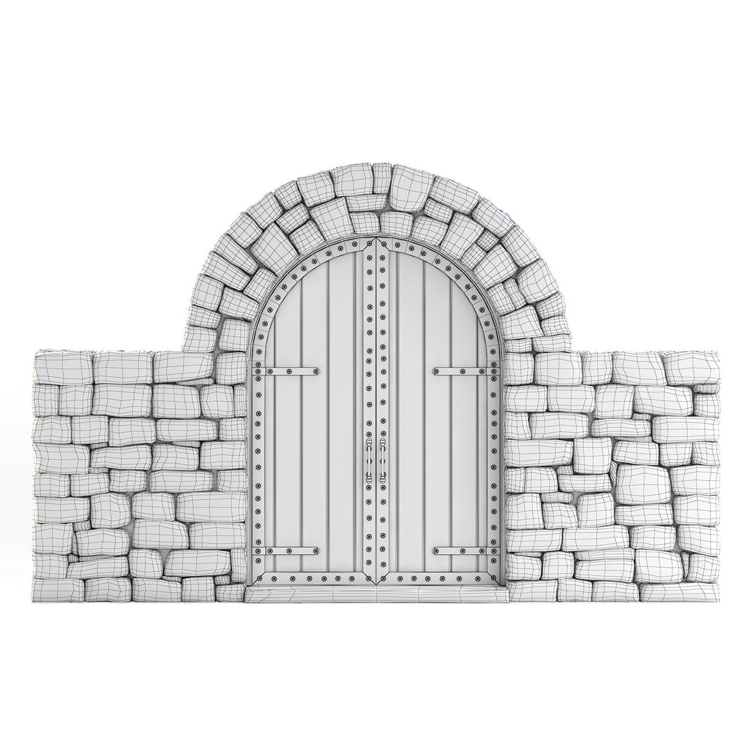 Forge Stone Wall 3D Model – Medieval Arch with Wooden Gate, FBX - View 18