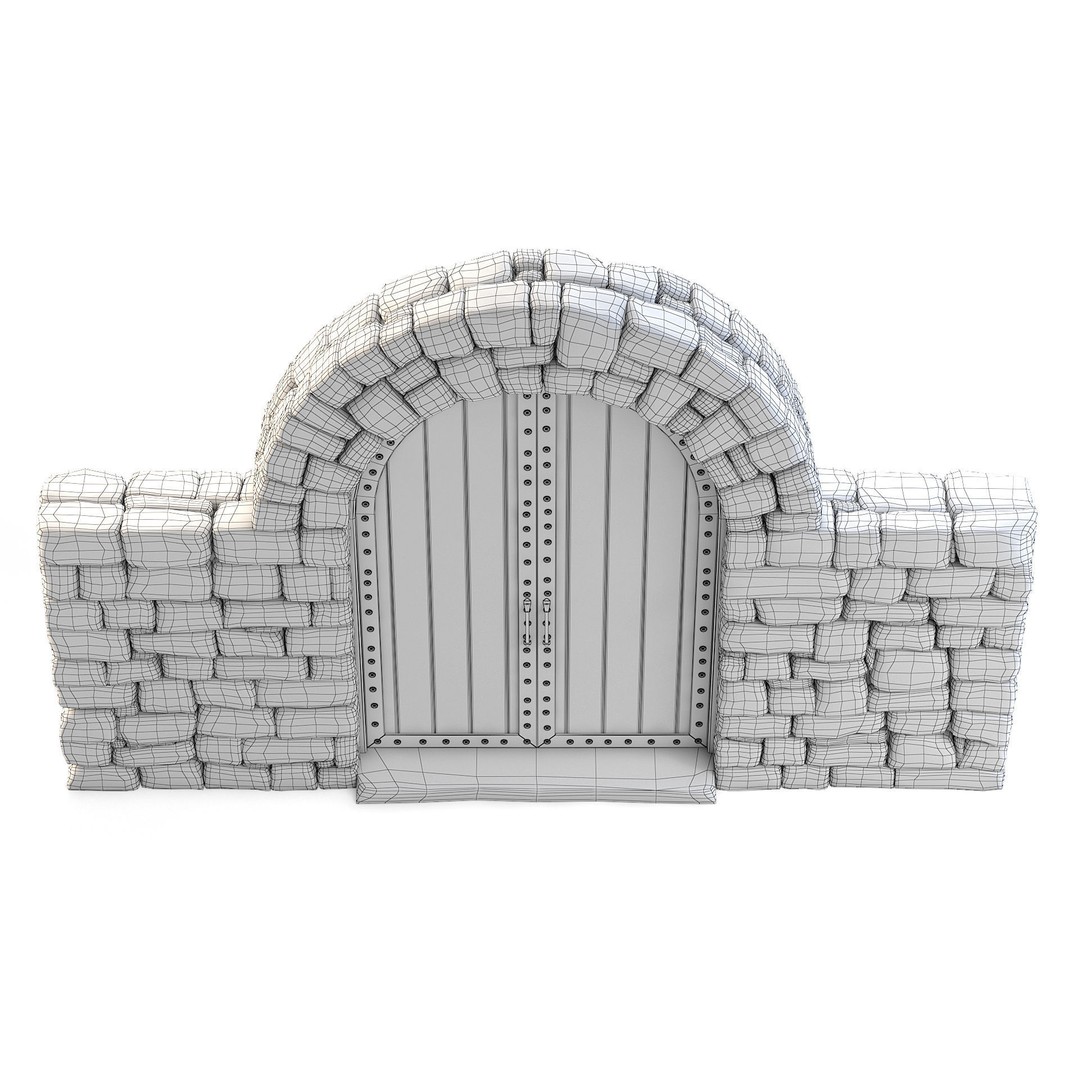 Forge Stone Wall 3D Model – Medieval Arch with Wooden Gate, FBX - View 8
