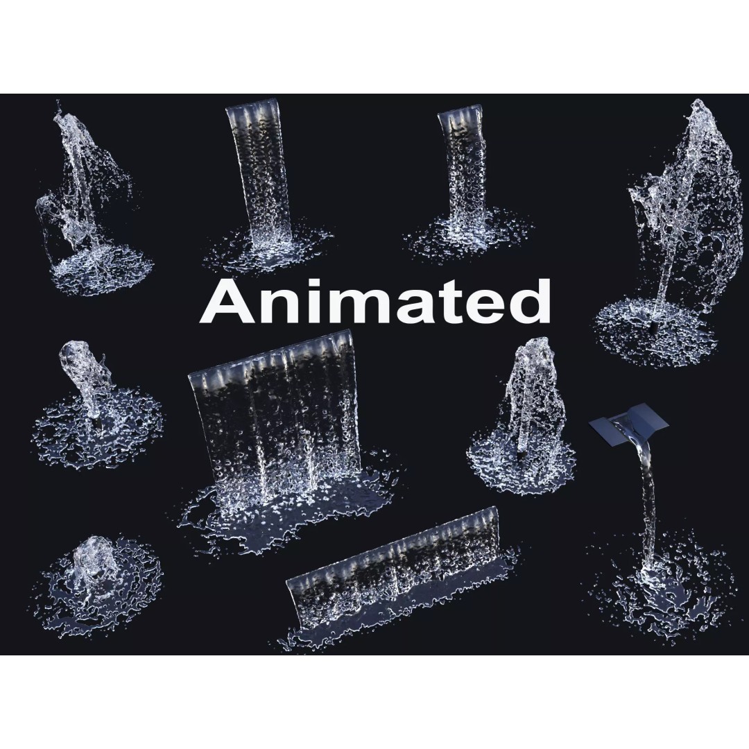 Animated Water Elements 3D Model – Realistic Liquid Simulations, Alembic Format - View 2