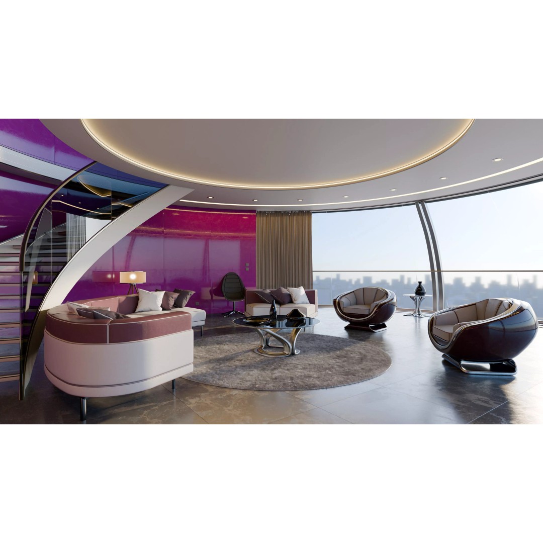 Modern Purple Living Room 3D Model – High Poly PBR Asset, Blender, FBX, OBJ - View 2