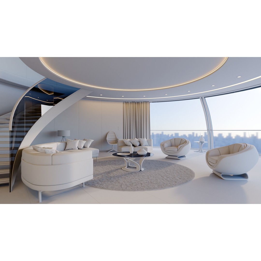 Modern Purple Living Room 3D Model – High Poly PBR Asset, Blender, FBX, OBJ - View 9