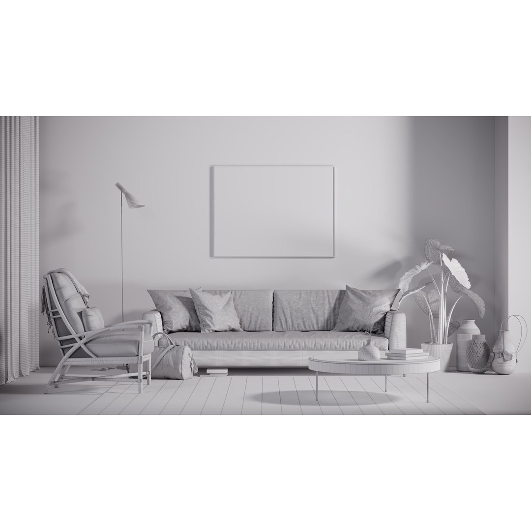Living Room 3D Model – Simple Studio Interior Scene, Corona & Vray Formats