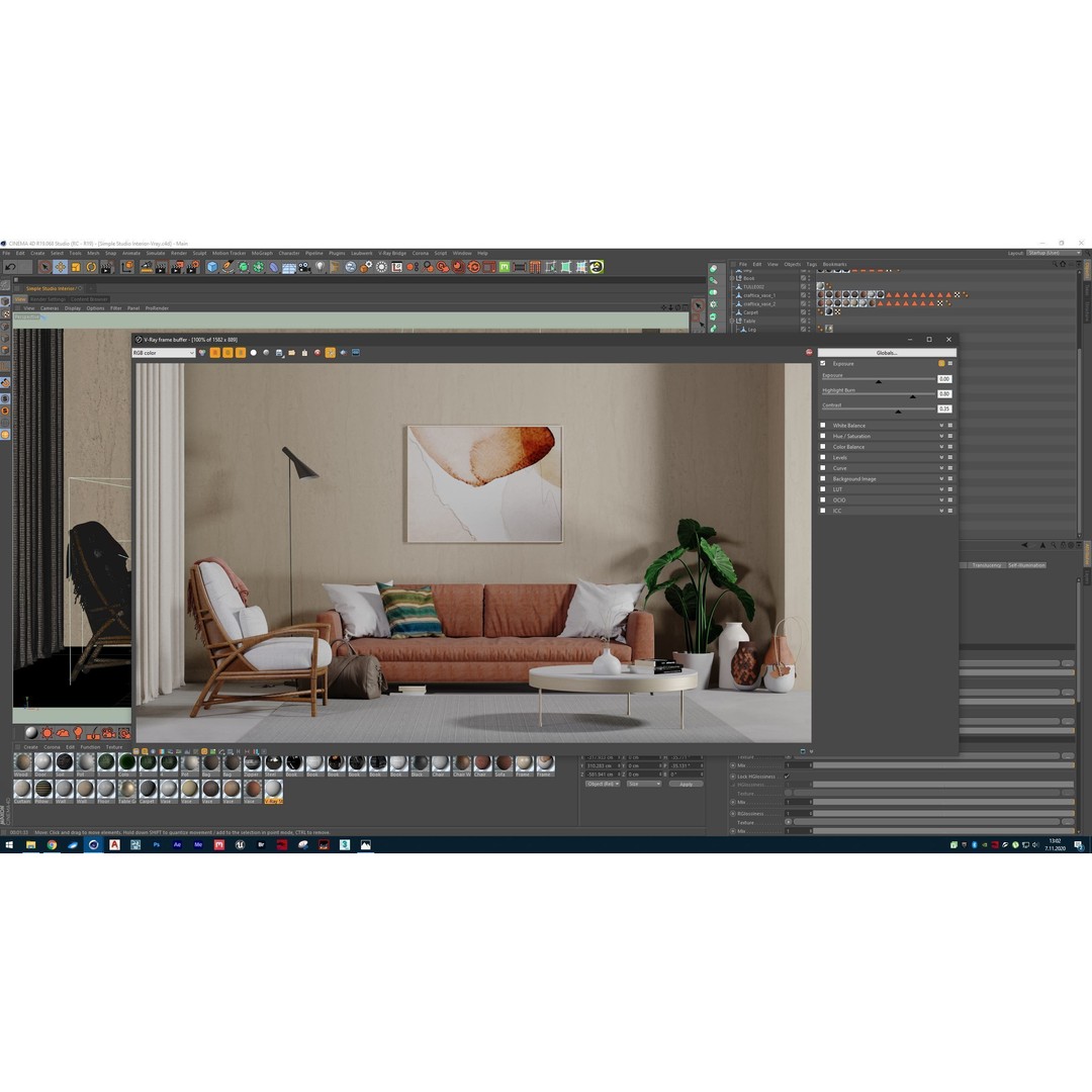 Living Room 3D Model – Simple Studio Interior Scene, Corona & Vray Formats - View 8