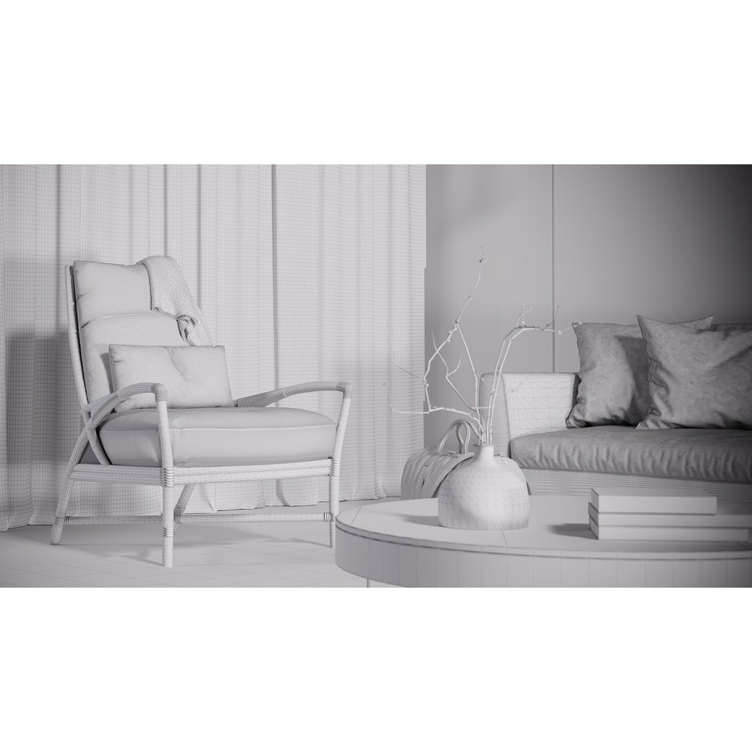 Living Room 3D Model – Simple Studio Interior Scene, Corona & Vray Formats - View 9