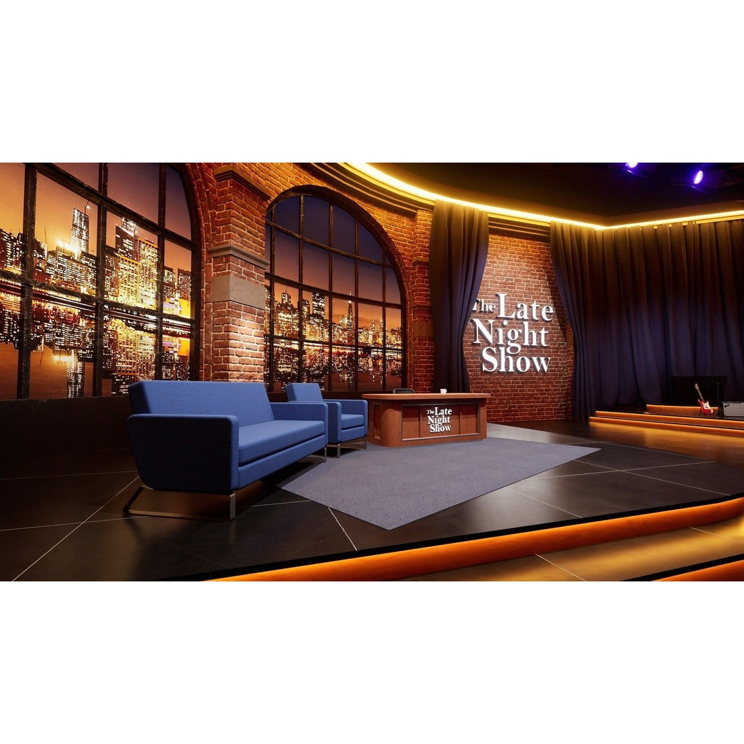 Talk Show Set 3D Model – Low Poly Interior Scene, FBX, Blender - View 6