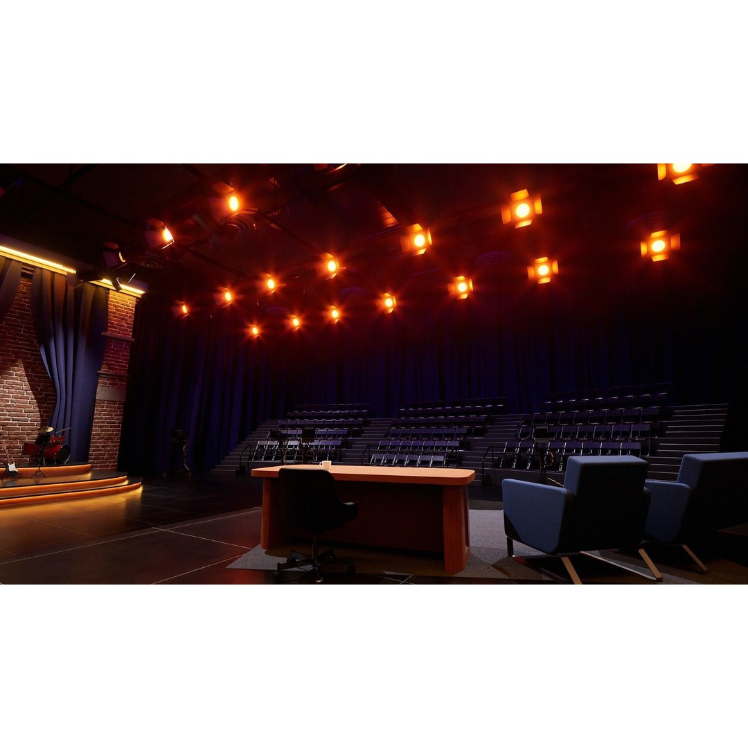 Talk Show Set 3D Model – Low Poly Interior Scene, FBX, Blender - View 8