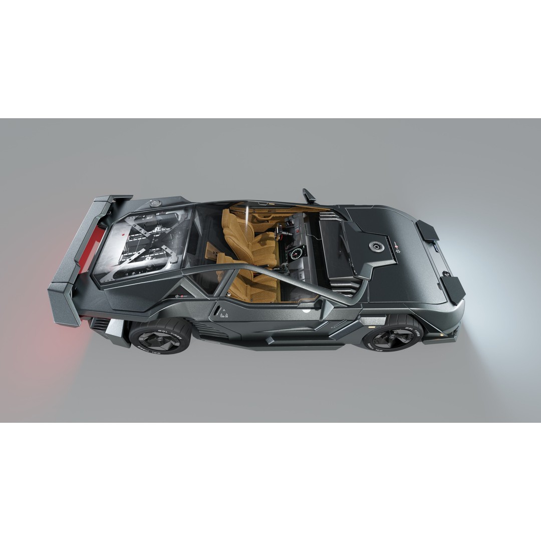 Car Cyberpunk 3D Model – Low Poly Game Asset, Rigged, PBR Textures - View 10