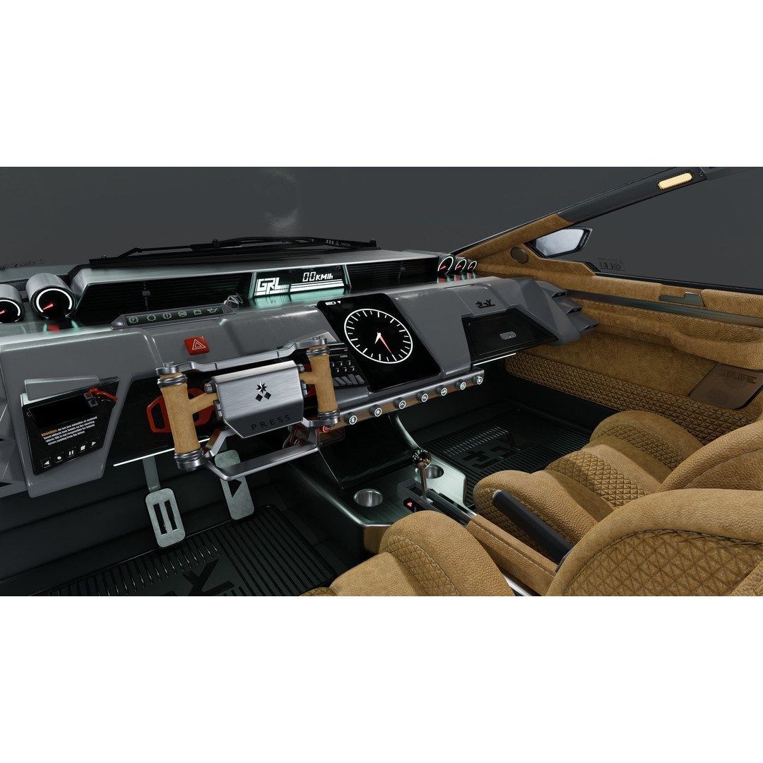 Car Cyberpunk 3D Model – Low Poly Game Asset, Rigged, PBR Textures - View 14