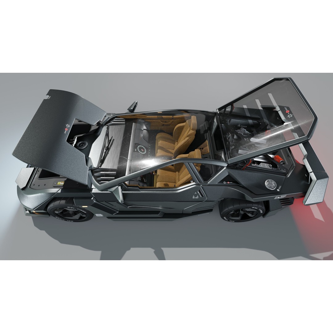 Car Cyberpunk 3D Model – Low Poly Game Asset, Rigged, PBR Textures - View 15