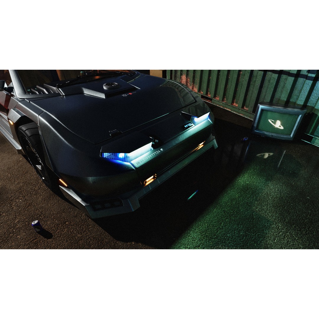 Car Cyberpunk 3D Model – Low Poly Game Asset, Rigged, PBR Textures - View 16