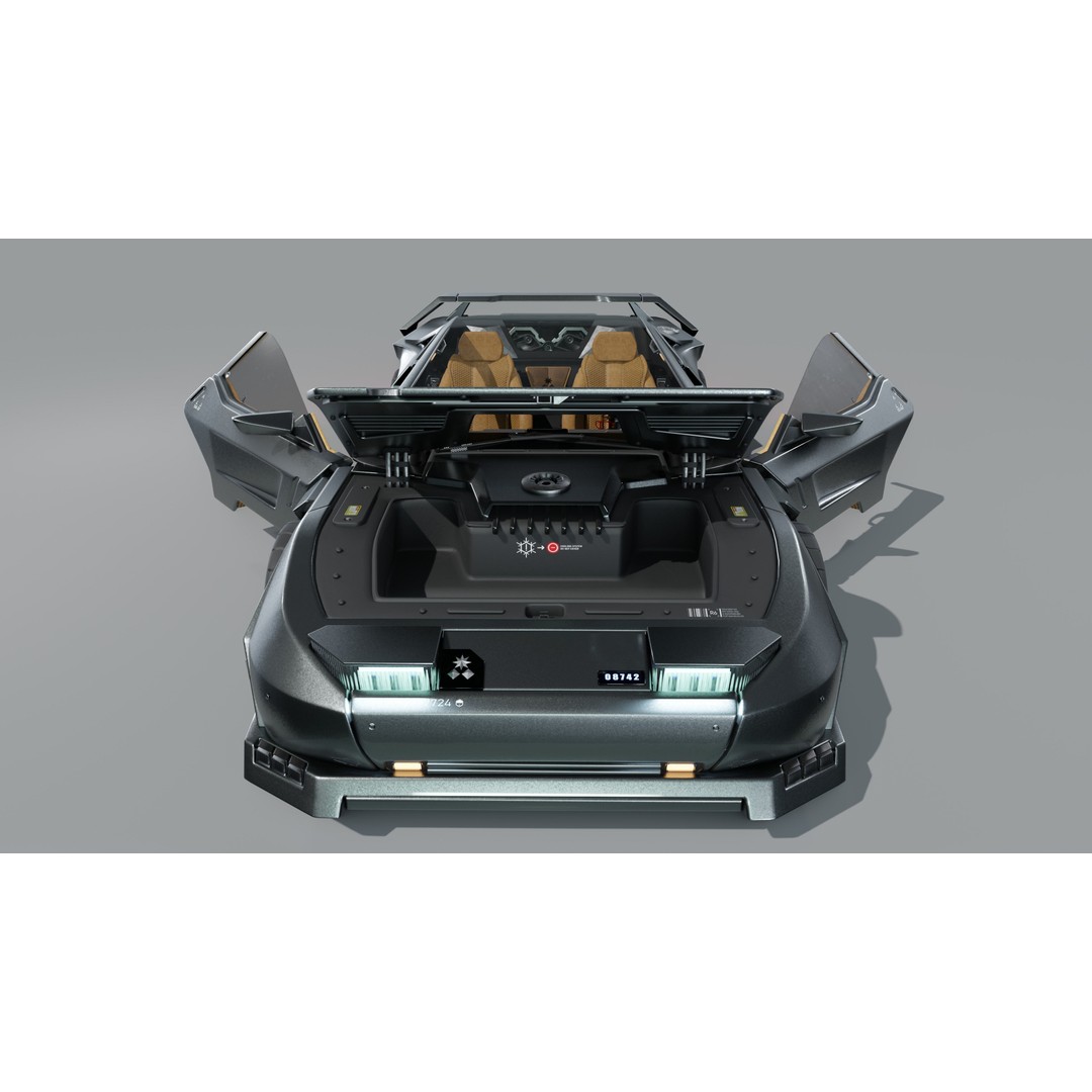Car Cyberpunk 3D Model – Low Poly Game Asset, Rigged, PBR Textures - View 23