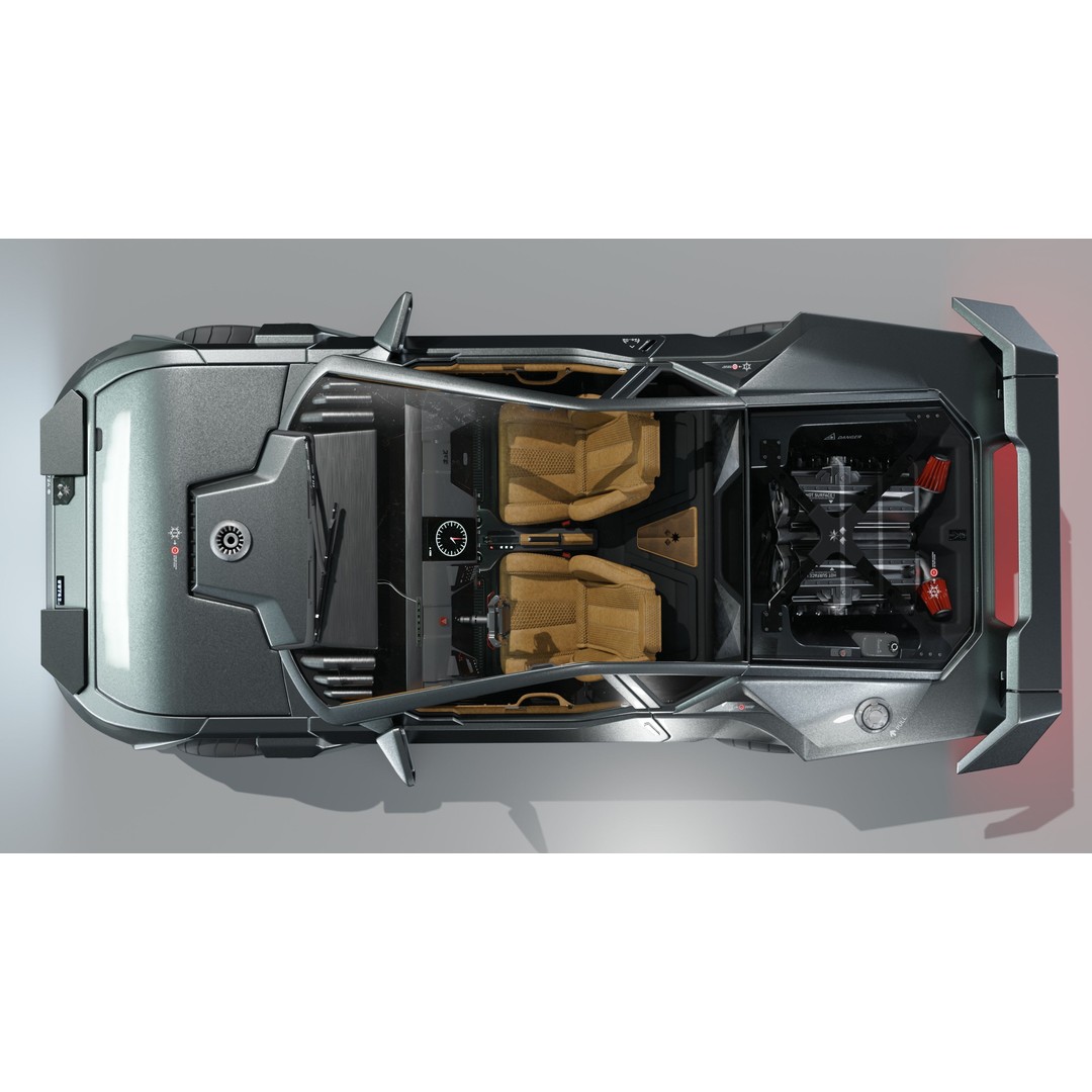 Car Cyberpunk 3D Model – Low Poly Game Asset, Rigged, PBR Textures - View 26