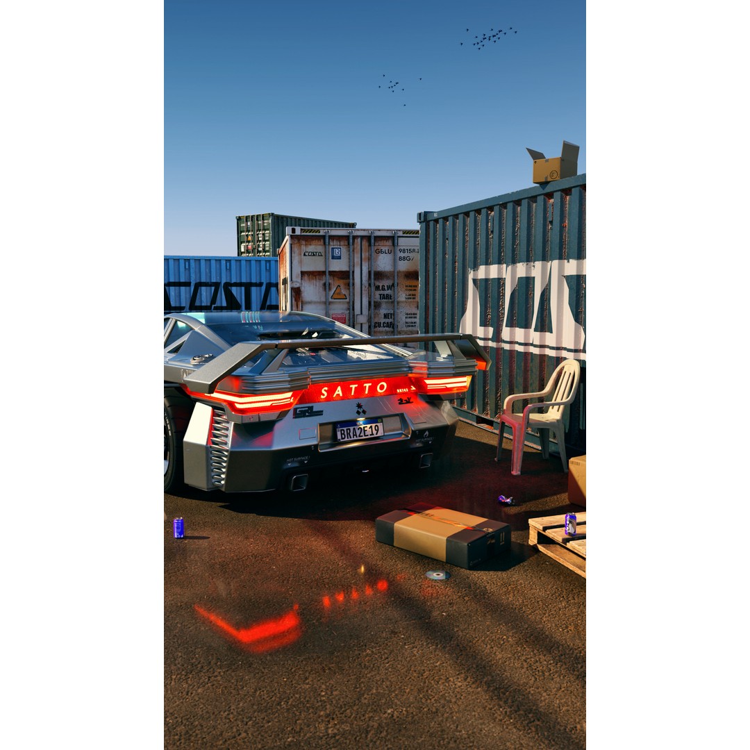 Car Cyberpunk 3D Model – Low Poly Game Asset, Rigged, PBR Textures - View 3