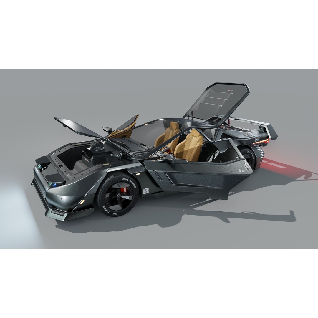 Car Cyberpunk 3D Model – Low Poly Game Asset, Rigged, PBR Textures - View 30