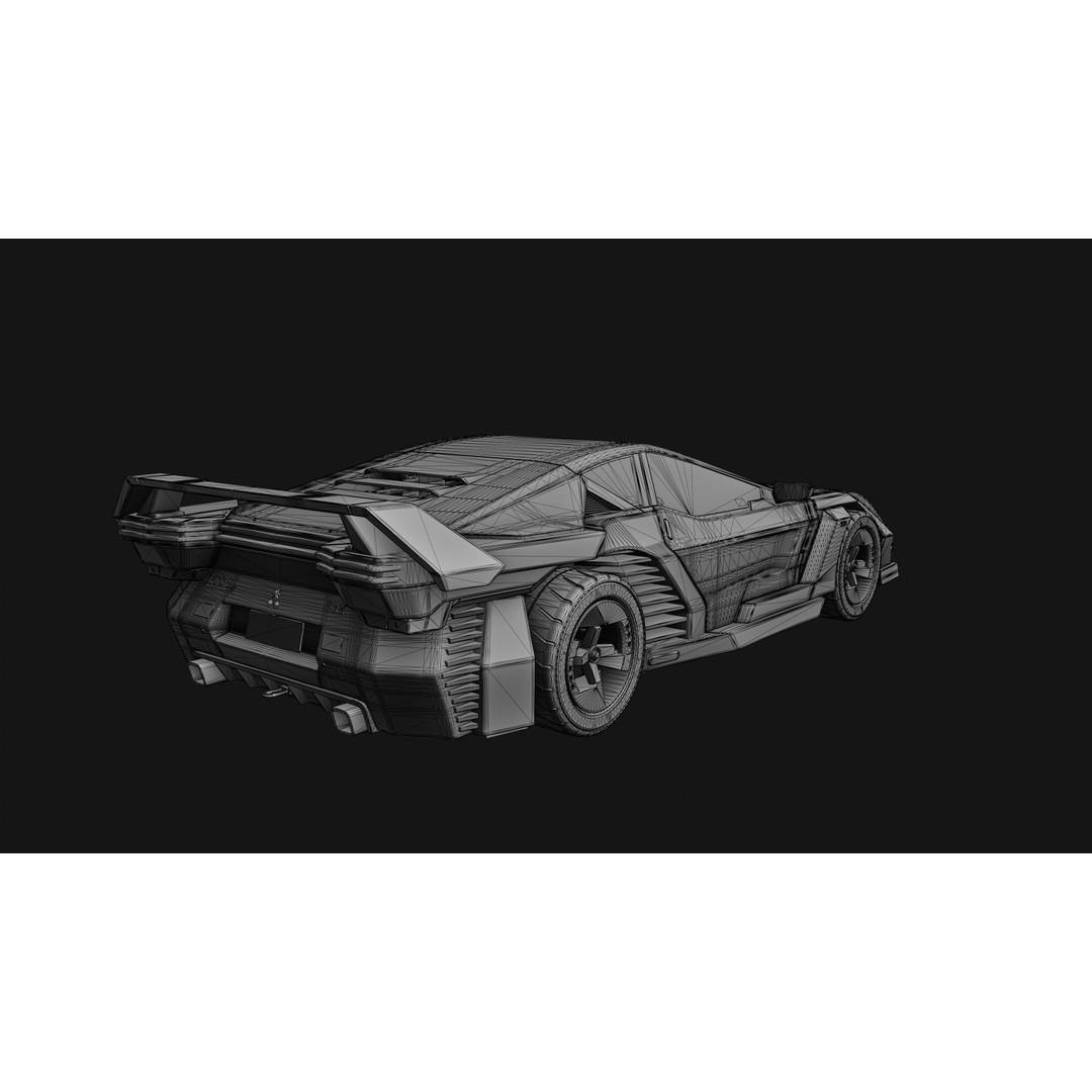 Car Cyberpunk 3D Model – Low Poly Game Asset, Rigged, PBR Textures - View 34