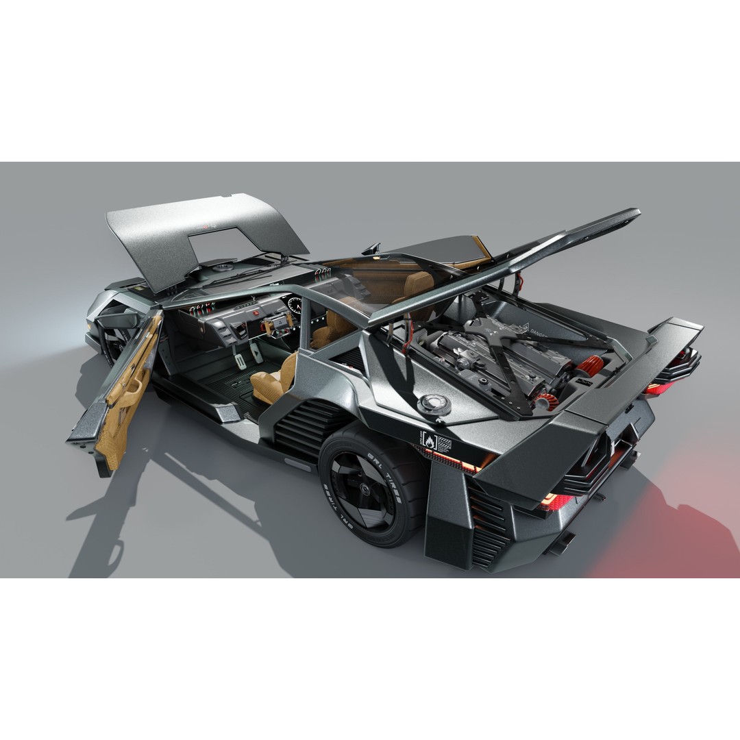 Car Cyberpunk 3D Model – Low Poly Game Asset, Rigged, PBR Textures - View 4