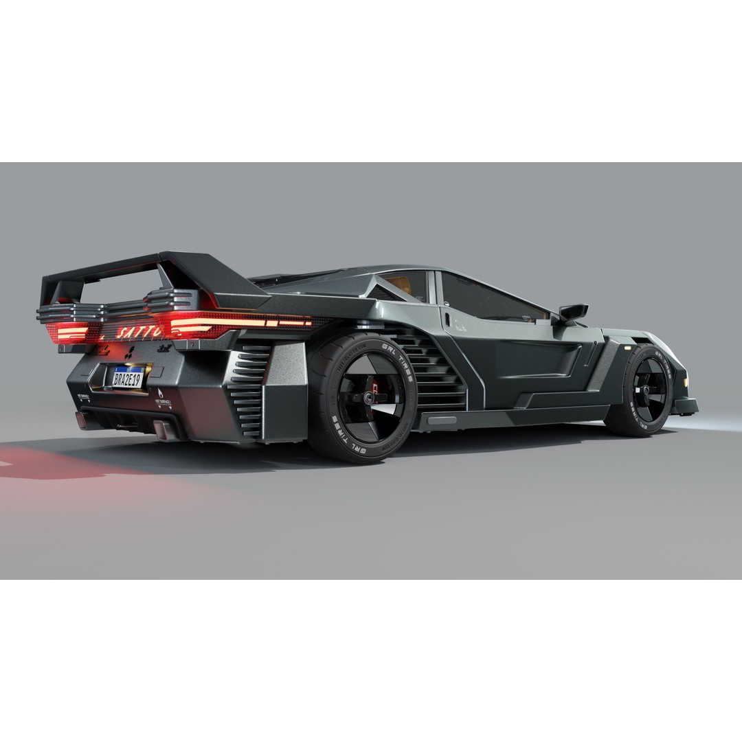 Car Cyberpunk 3D Model – Low Poly Game Asset, Rigged, PBR Textures - View 5
