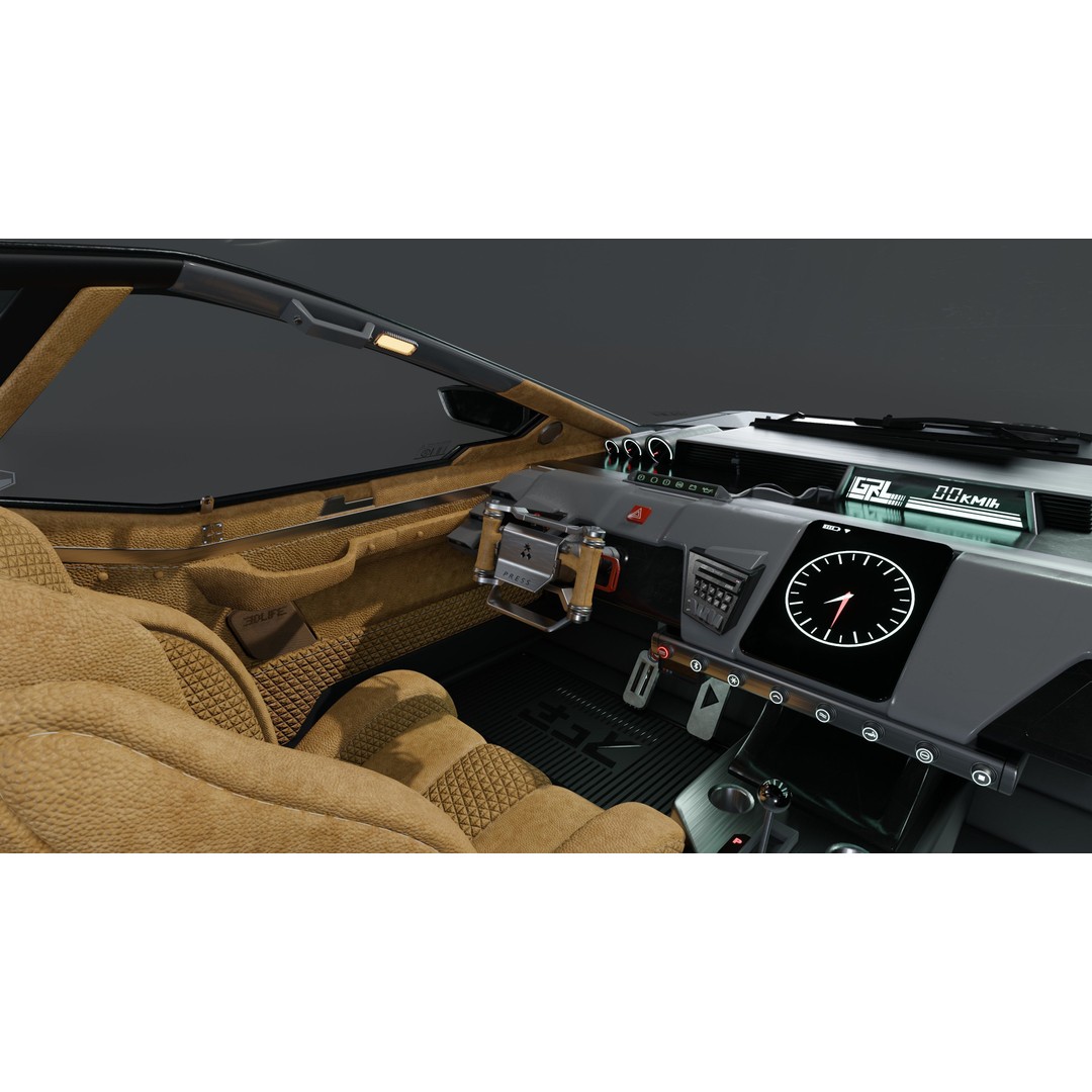Car Cyberpunk 3D Model – Low Poly Game Asset, Rigged, PBR Textures - View 6