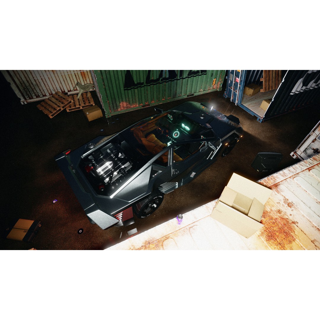 Car Cyberpunk 3D Model – Low Poly Game Asset, Rigged, PBR Textures - View 8